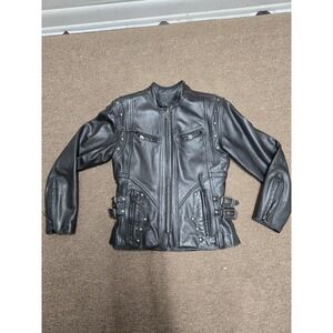 Harley-Davidson Women's Black Leather Jacket USA Made Studded‎ Biker Moto Sz Sm